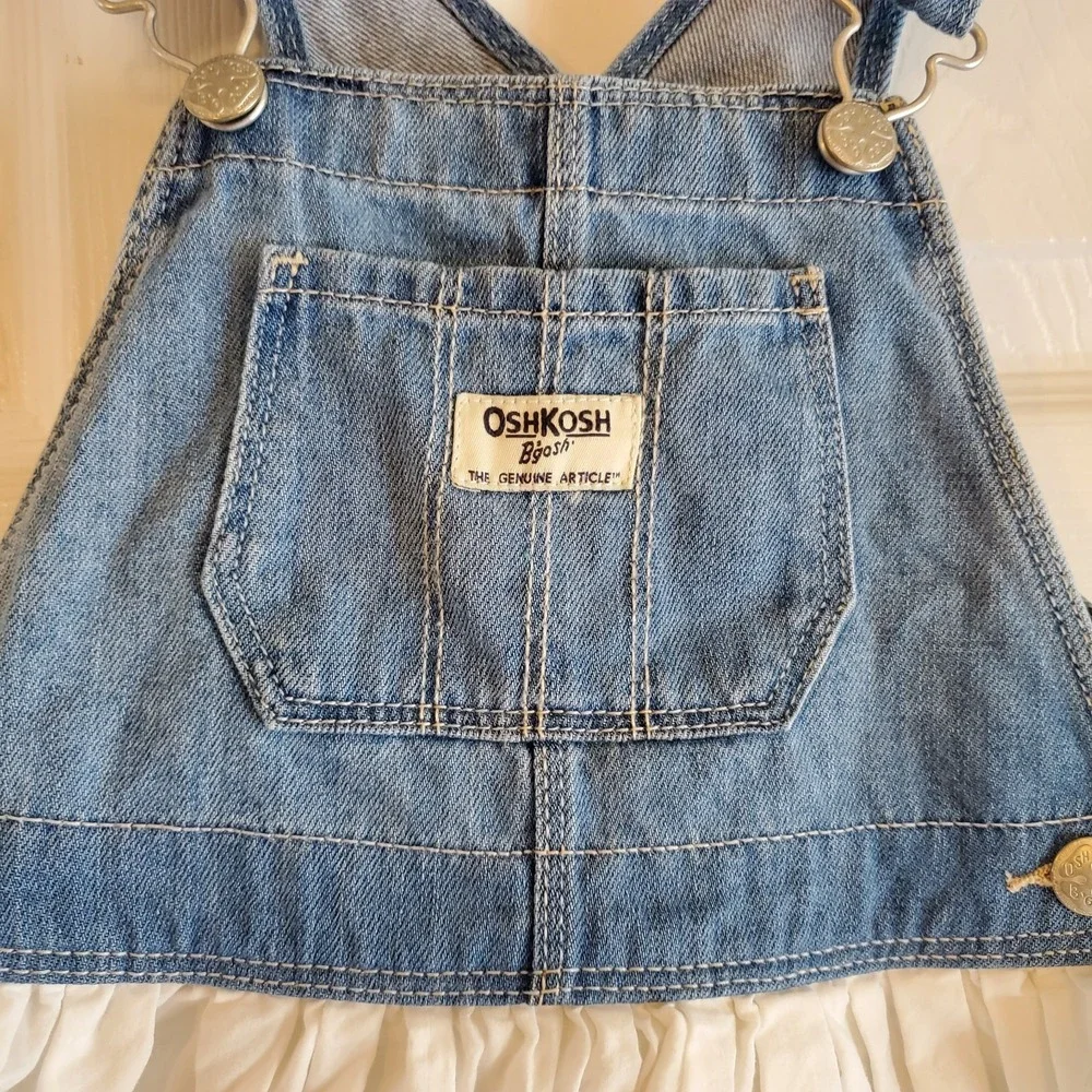 OshKosh Bgosh‎ Baby Girls Denim and White Eyelet Lace Overall Dress 4t